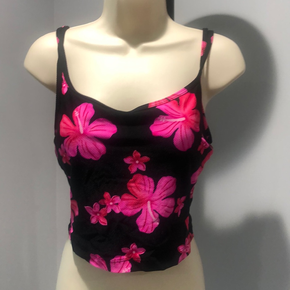Black Pink Hawaiian Floral Tank Top Tankini